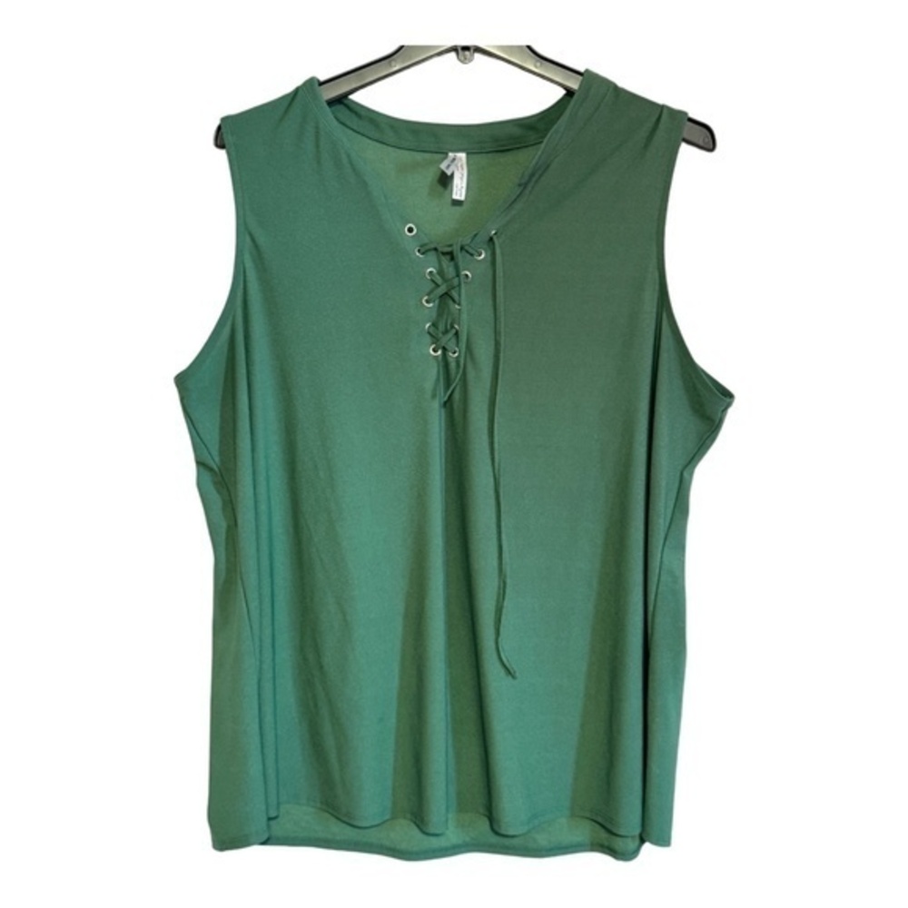 French Twist Womens Tank Top Tunic Sleeveless Green Tie Up Neckline Size 3X